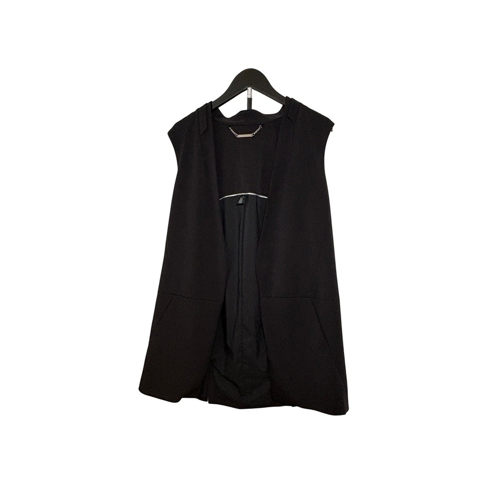 White House Black Market Womens Black Sleeveless Blazer Open Front Vest Size 12